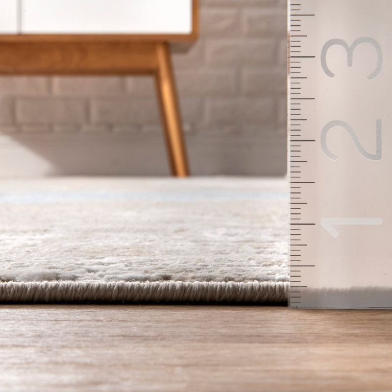 Tapis beige / bleu Dequita, Carré 5 pi