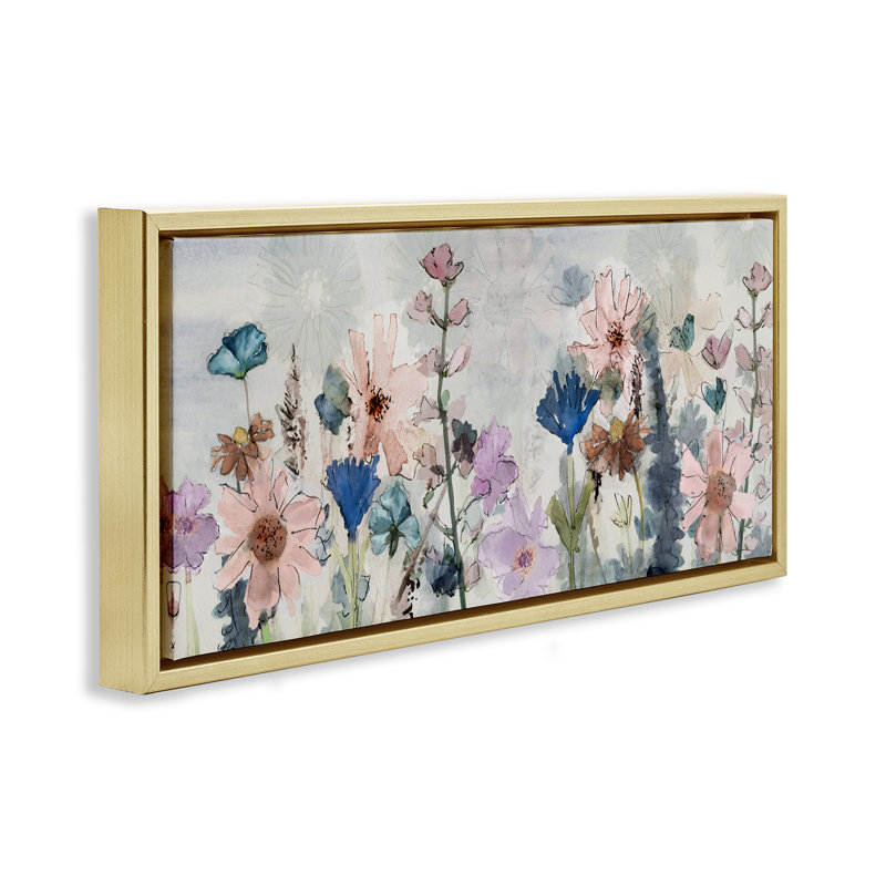 Jolies fleurs sauvages superposées, H 11 po x l 25 po, Cadre flottant gris lustré