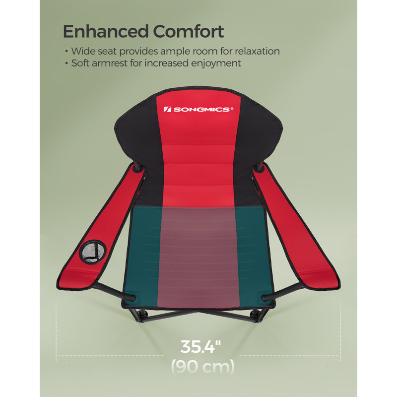 Camping Chair, Folding Outdoor Chair With Padded Seat, Cup Holder, Heavy-Duty Metal, For Picnic Fish Sports, Red/Black