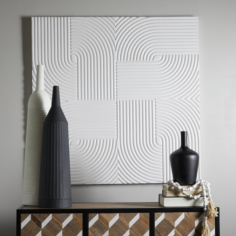 48'' White Geometric Wood Square Wall Art
