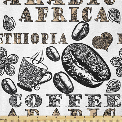 Chrles Coffee Beans with Ornamental Words Ethiopians Multi-Purpose Fabric