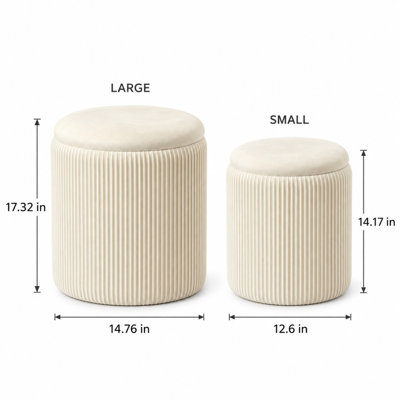 Ensemble de 2 poufs de rangement ronds avec dessus réversibles et revêtement en velours