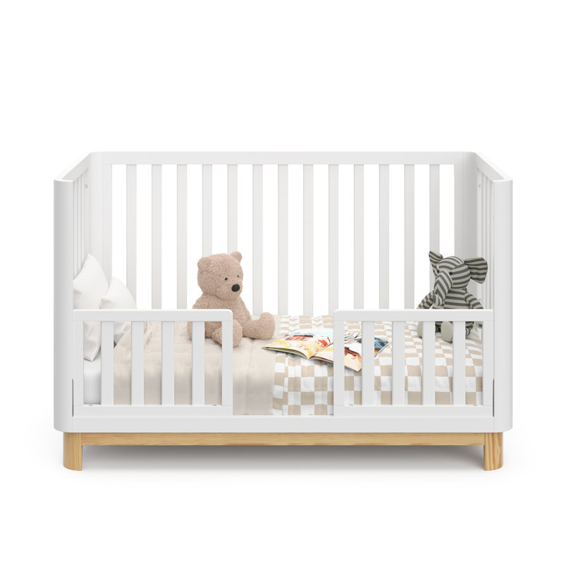 White and Natural 3-in-1 Convertible Crib with Rounded Posts