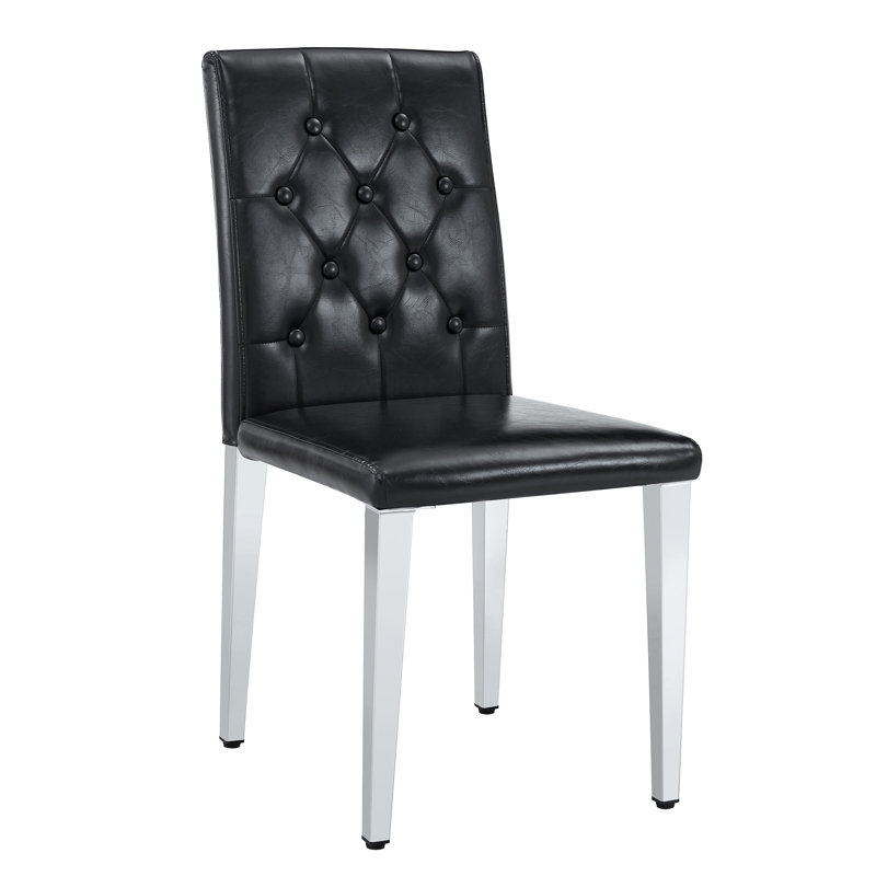 Chaise de salle à manger en cuir d'unité centrale moderne, hauteur 35 po, Black, Argent