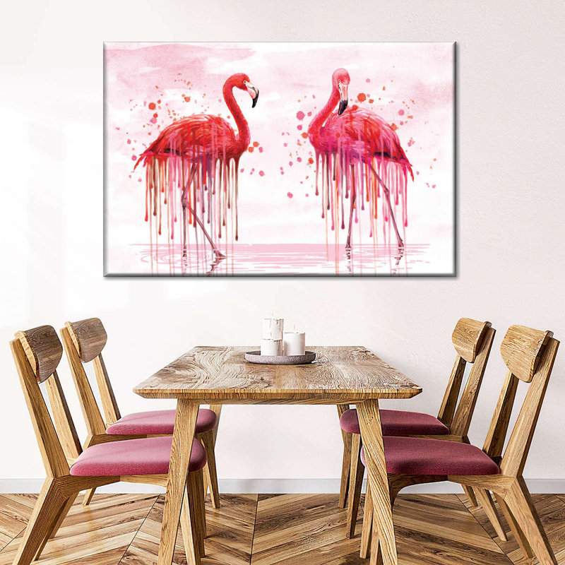 «Flamingo Paint Drip», reproduction sur toile tendue, H 16 po x l 24 po x P 1,25 po
