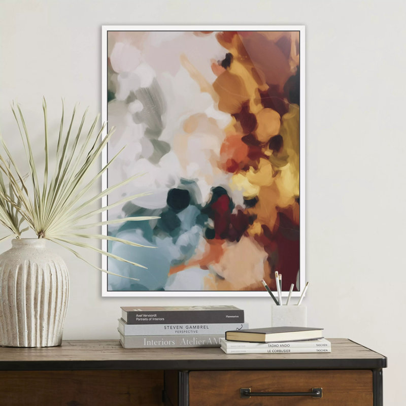 Ember Painting by Patricia Vargas, 40" H x 30" W, White Oak Framed