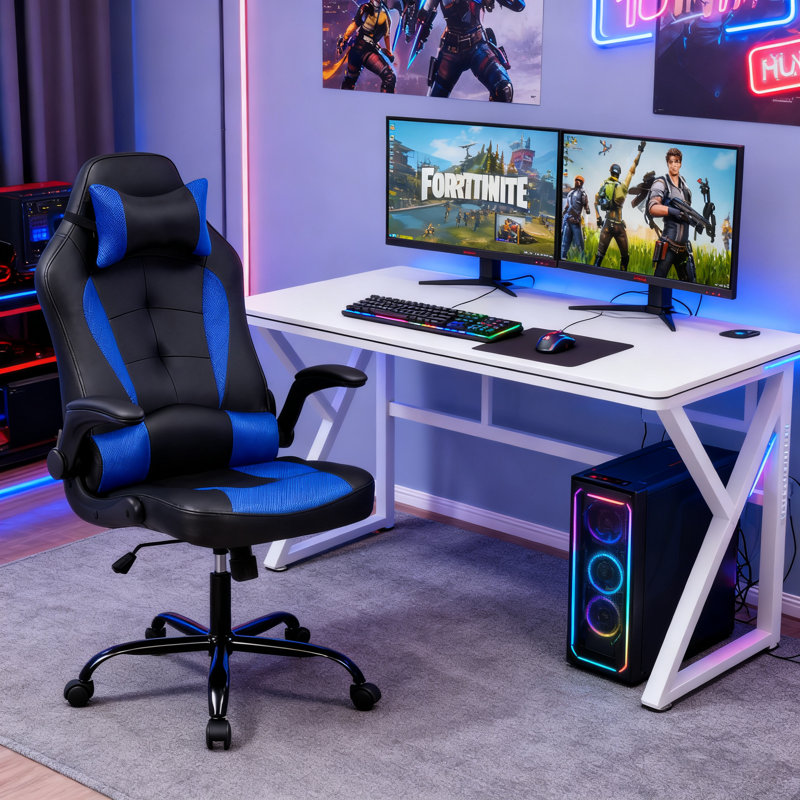 Dkelincs Gaming Chair Computer Chair With Lumbar Support And Flip-up Arms,headrest For Teen, Blue, Blue