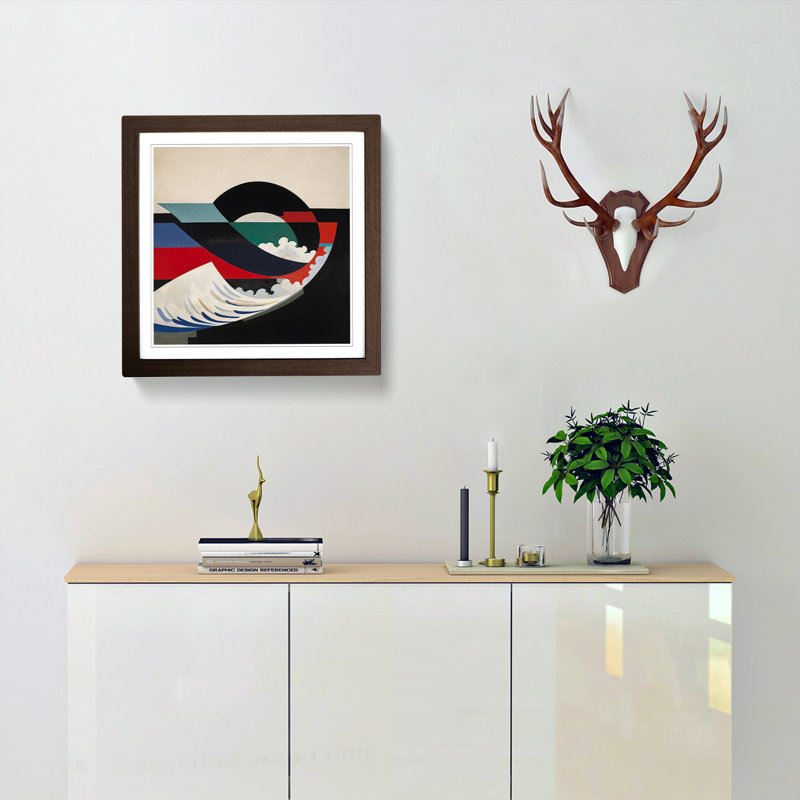 Japanese Wave Suprematism No.1 - Single Picture Frame Print on Wood, Walnut