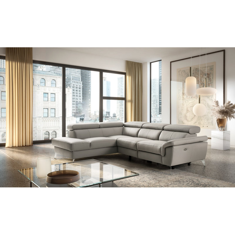 Manhattan Genuine Leather Reclining Corner Sofa, Left Hand Facing, Grey