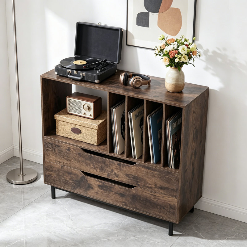 Metal,Manufactured Wood 87cm H Media Shelves, Rustic Brown