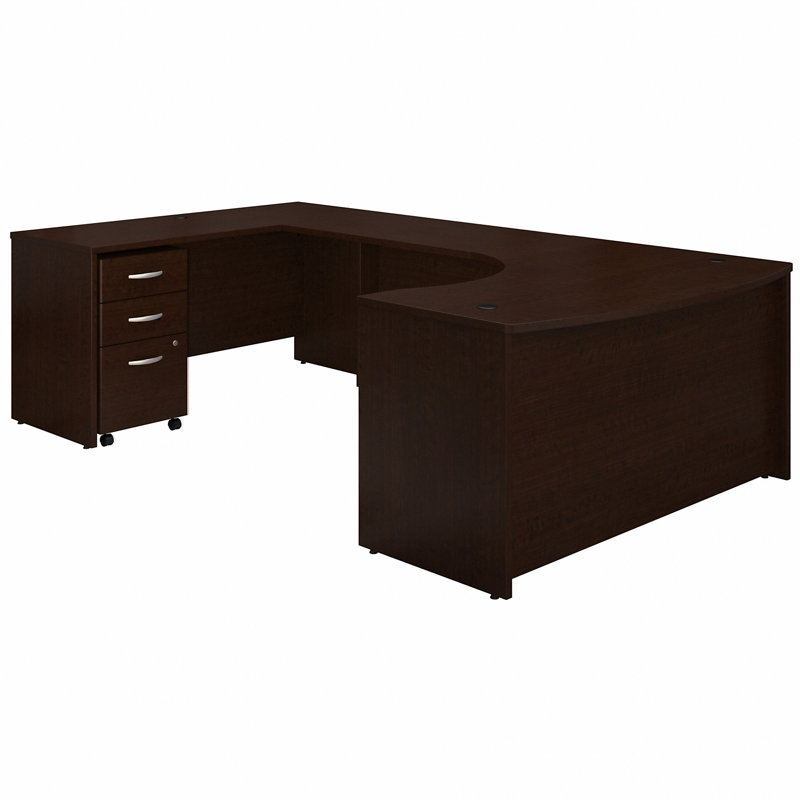 Series C 60W Left Handed Bow Front U Shaped Desk with Mobile File Cabinet, Mocha Cherry