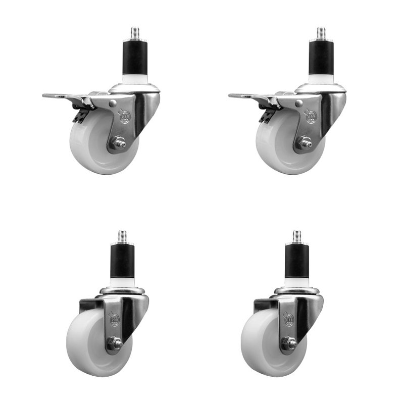 Ensemble de roulettes extensibles pivotantes en nylon de 1-1 / 2 po avec 2 freins à verrouillage total