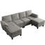 Canapé d'angle en L de 265 cm (104,41 pouces), lin gris foncé, bois brun, 6 places, rangement, rembourrage en mousse double couche, dossier divisé, style contemporain profond.
