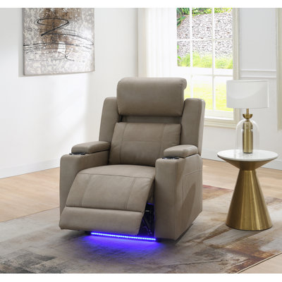 Fauteuil inclinable électrique Aire en cuir de chameau avec porte-gobelet
