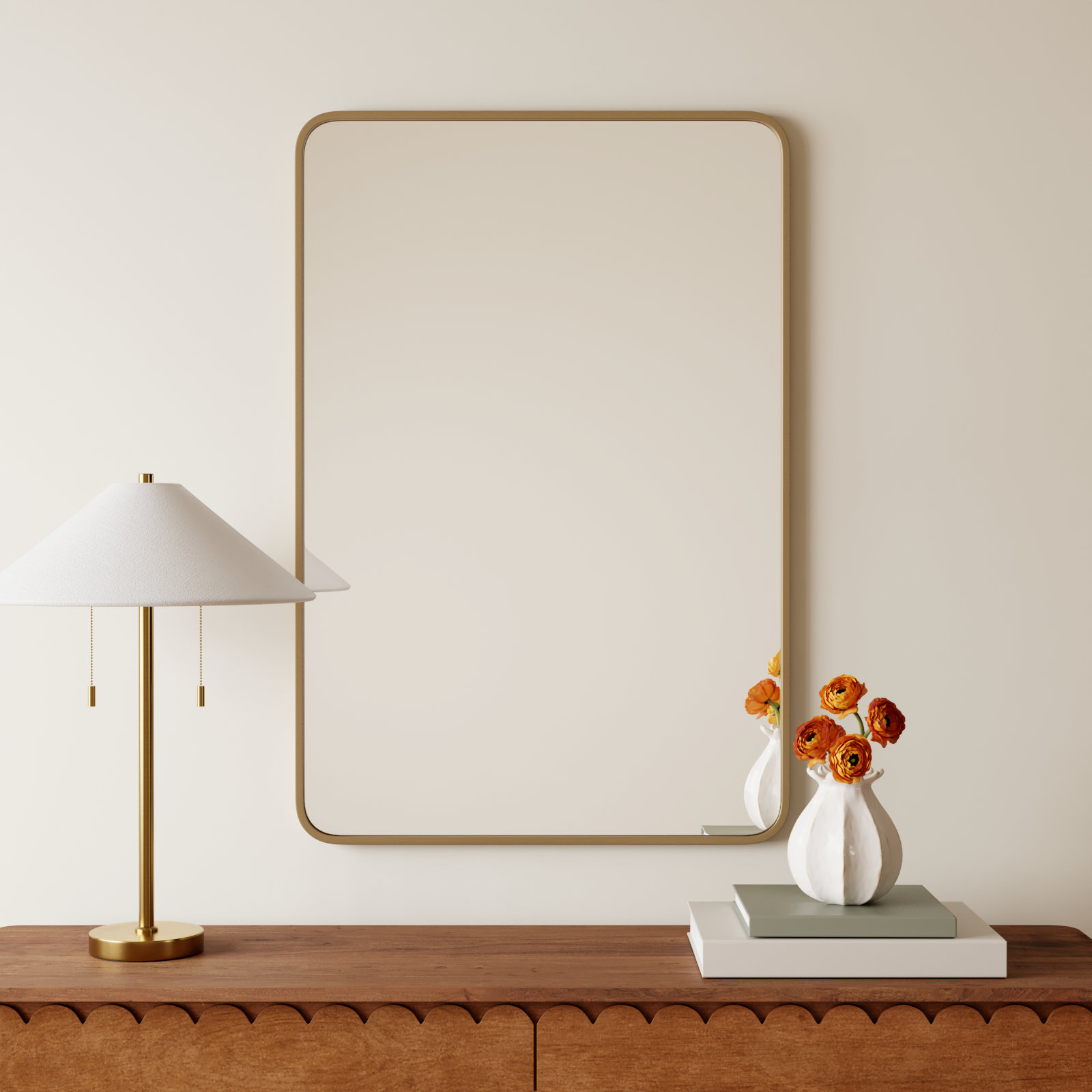 Sabine Metal Rounded Rectangle Wall Mirror, 40'' H x 27'' W, Brass