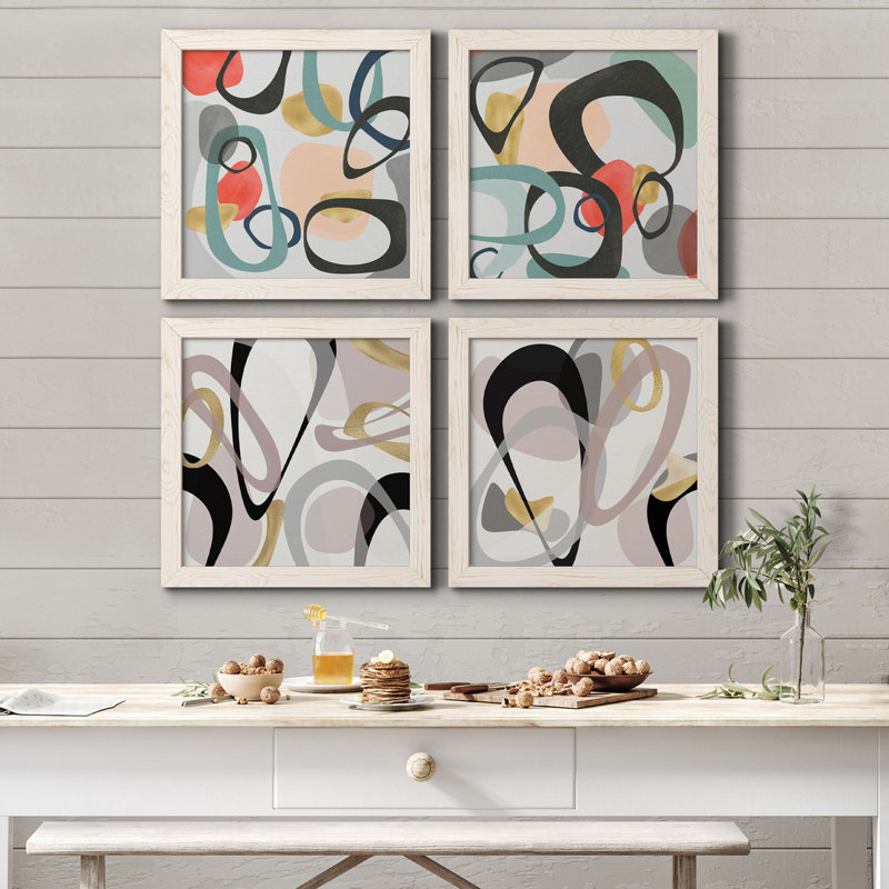 Dessau I - ensemble de 4 reproductions d'art sur toile encadrées, H 35,5 po x l 71 po x P 1,5 po, Gris, Pas de tapis