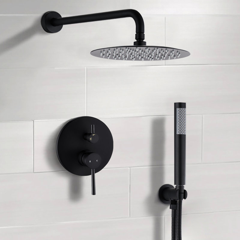 Pomme de douche noire matte de 10 po: pluie et à main, laiton pour une tête de bain raffinée faite d'un agréable, Noir mat