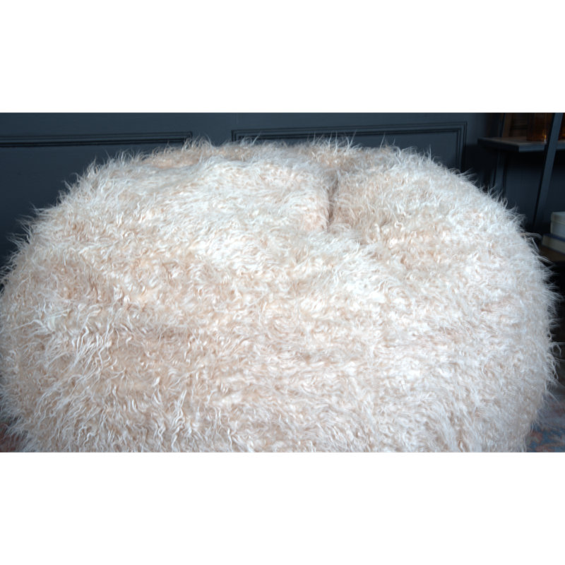 Mahin 5 Foot Rounded Faux Fur Bean Bag, Taupe Faux Fur
