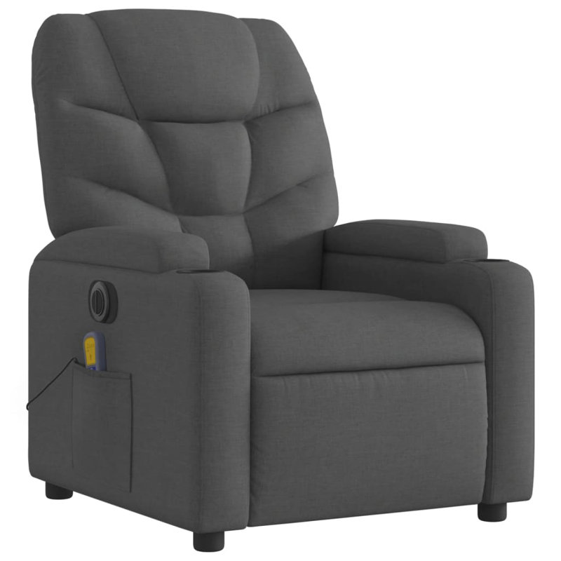 Upholstered Massage Chair, Electric Push Back, Gray Polyester