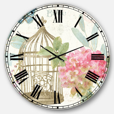 Cage à oiseaux Vintage Floral I - Horloge murale traditionnelle
