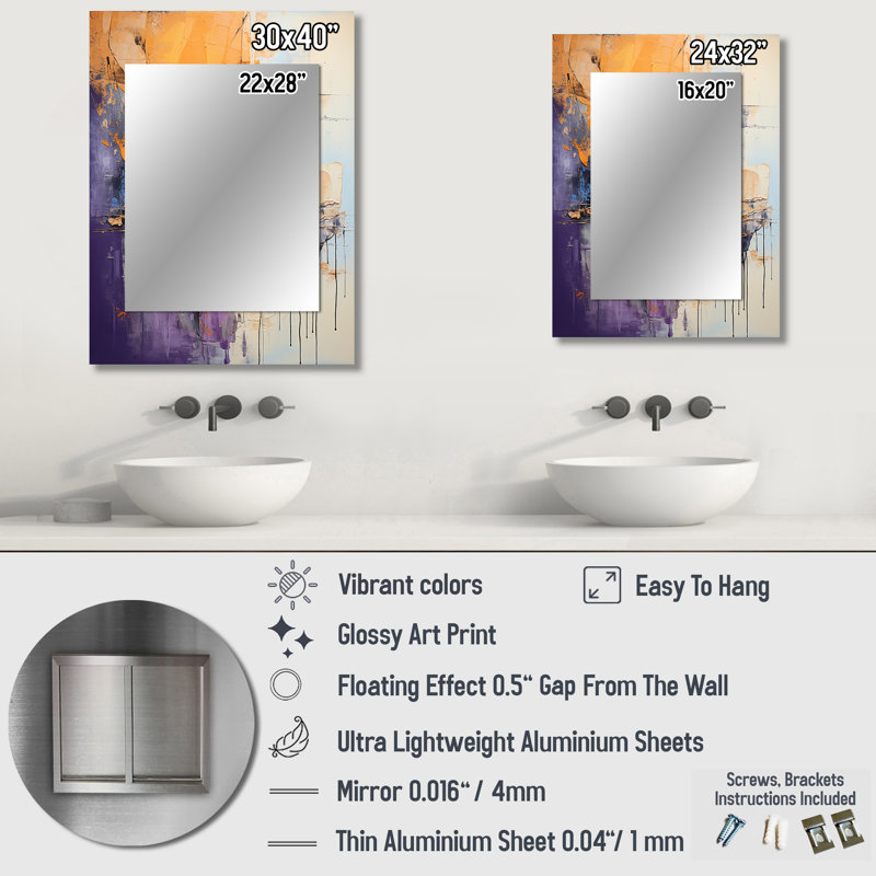 Collage Impressions V - Abstract Collages Large Wall Mirror, Yellow Decorative Mirror, Printed Metal Art, 40" x 30"