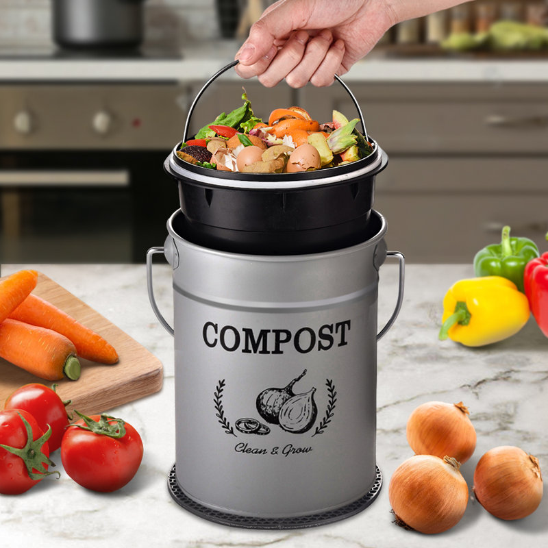 1 Gallons Metal Odor Resistant Indoor Kitchen Composter with Latching Lid, Black