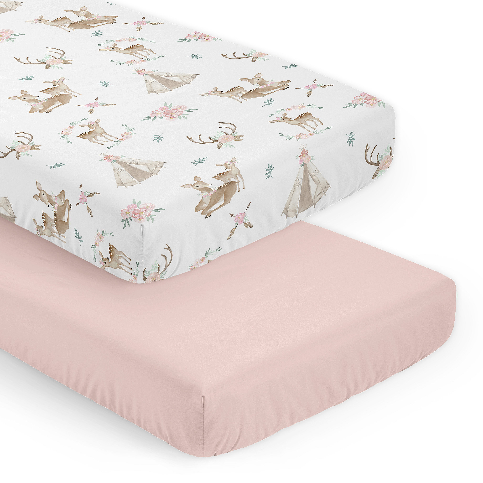 Sweet Jojo Designs Deer Floral Pack Fitted Crib Sheet by Sweet