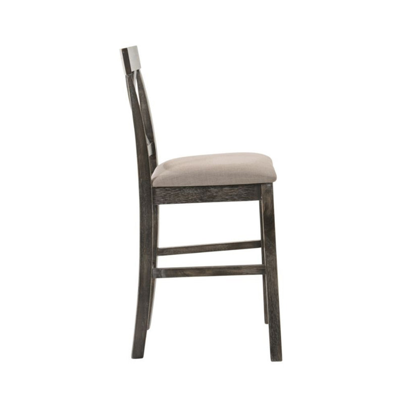 Ensemble de 2 chaises à hauteur de comptoir avec siège rembourré en lin, brun clair et gris patiné