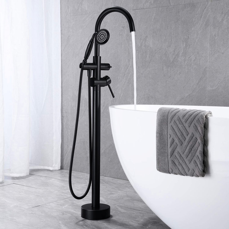 Floor-mounted Freestanding Bathtub Faucet - Beautiful And Practical Design In Matte Black Tub Handheld Shower For Convenient Cleaning Bathing