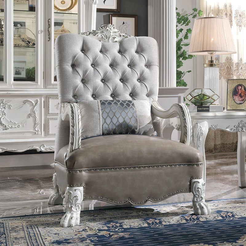 Chaise Dresden avec coussin, similicuir et finition blanc os