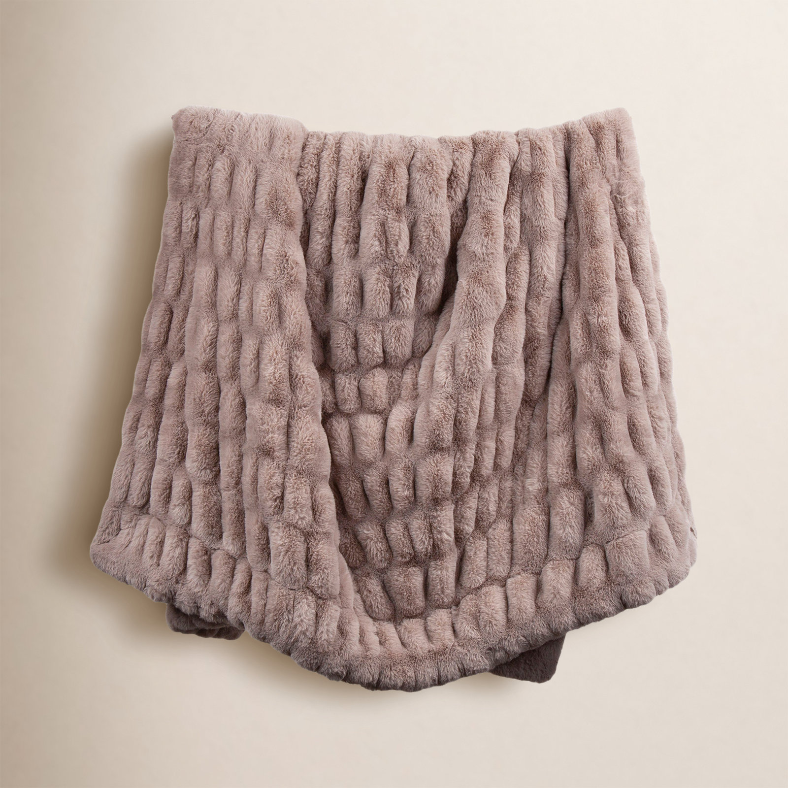 Ruched Rabbit Reversible Solid Faux Fur Classic Modern Rustic Throw Blanket, Pink Blush, 50" x 60"