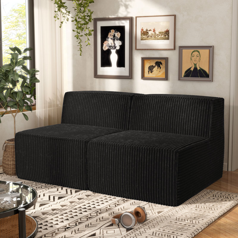 Winkler Boneless 63" Chenille Modular Armless Loveseat, Black