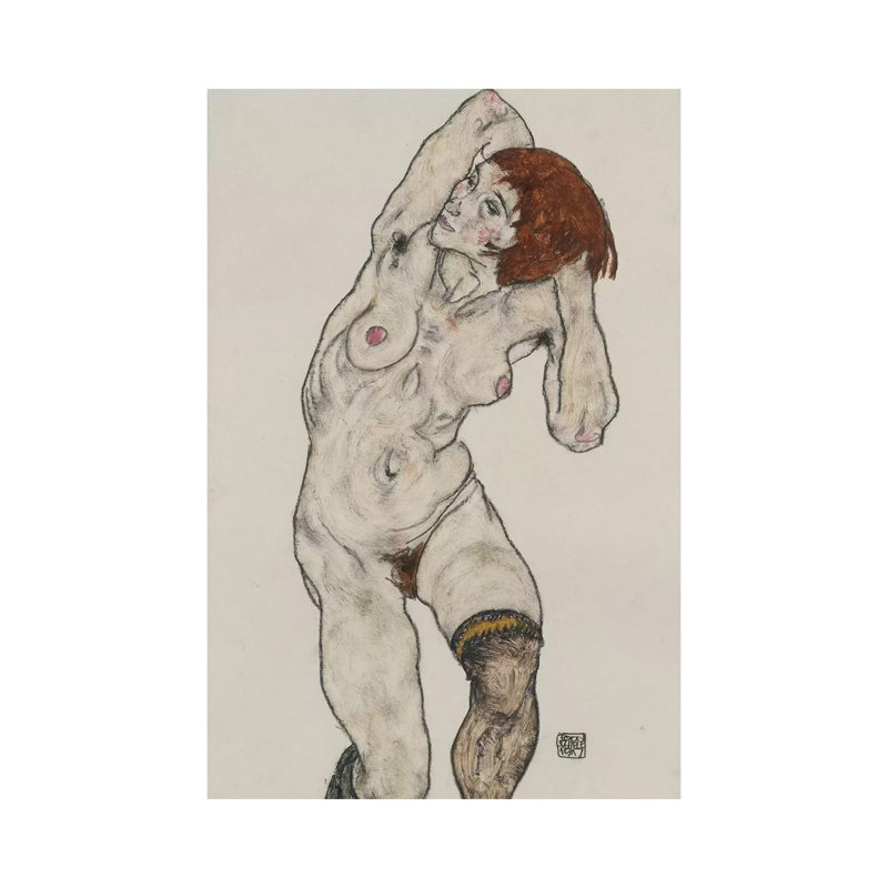 Standing Nude In Black Stockings, 1917 by Egon Schiele - Wrapped Canvas Print, 30.48 cm H x 45.72 cm W