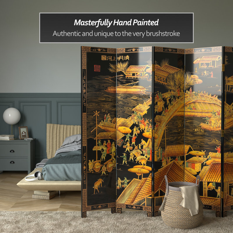 6 Ft. Tall Black Lacquer Room Divider - Ching Ming