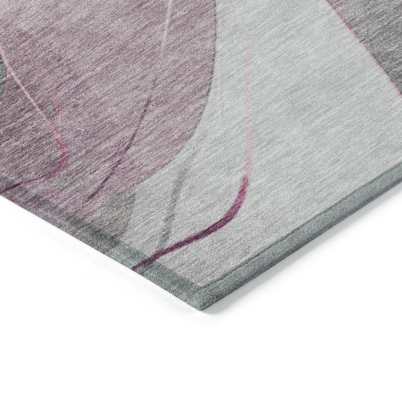 Tapis extérieur lavable abstrait 3 pi x 5 pi rose et argenté