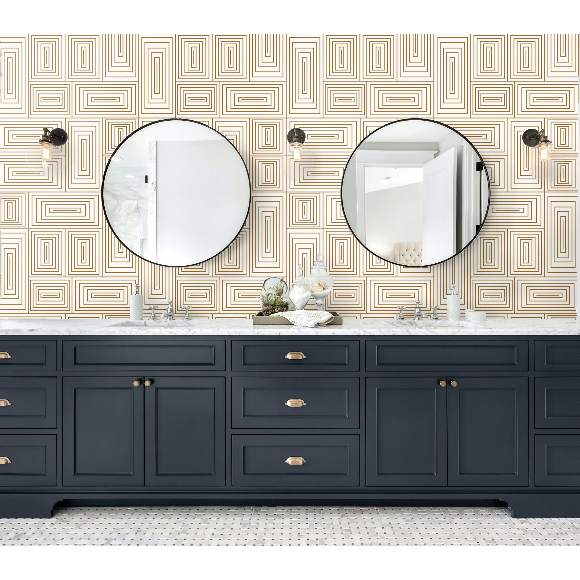 Nia Geometric Peel & Stick Wallpaper, Coffee/Cream, Self-adhesive