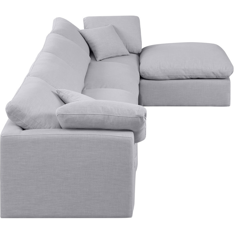 Canapé modulaire en coin 5 pièces Hinami, Tissu gris texturé en lin