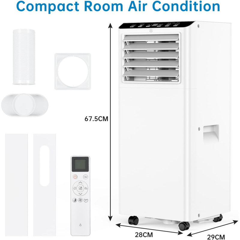 9000 BTU Portable 4-in-1 Air Conditioner, Smart Control, 24H Timer Sleep Mode, Low Noise, Remote & Window Kit for 37㎡ Home, Energy Class A