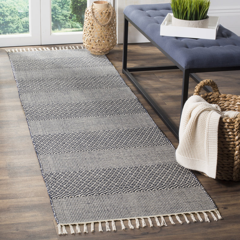 Annia Hand Woven Cotton Striped Rug, Runner 2'3" x 12'