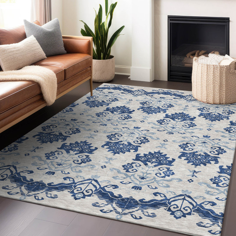 Premium Machine Washable Prisco Navy Rug, Rectangle 9' x 12'