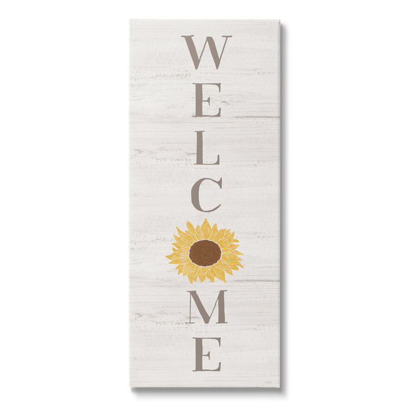 «Vertical Welcome Sign», motif de tournesol rustique par Natalie Carpentieri - impression sur toile tendue