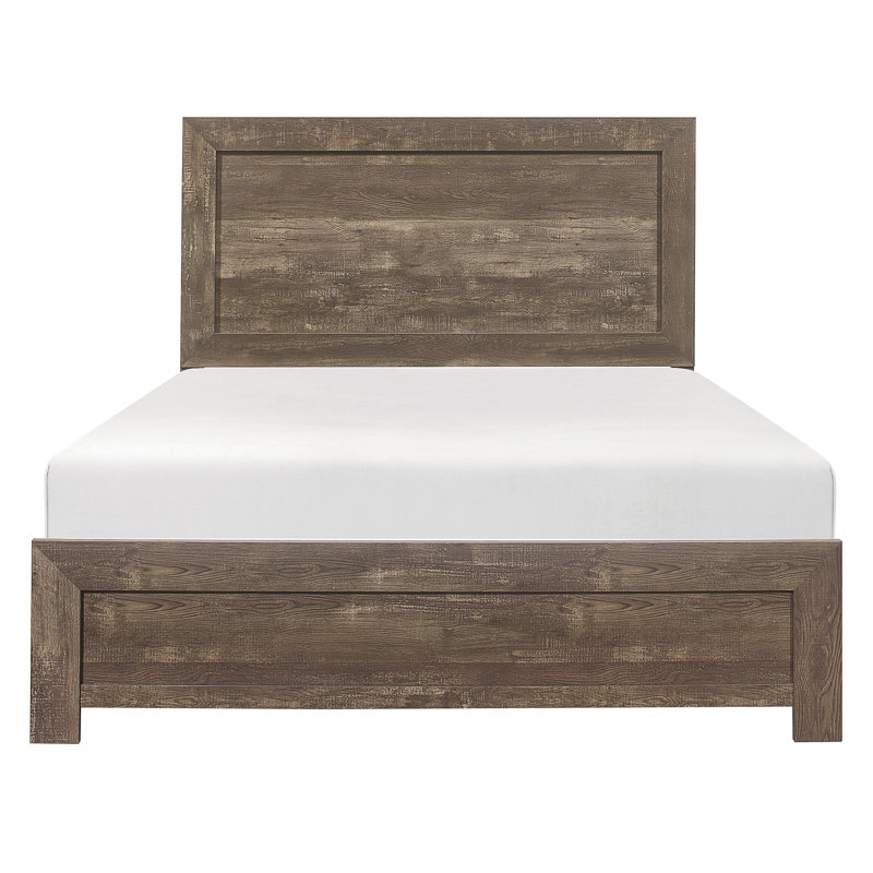 Grand lit rustique à finition brune avec tête de lit en bois et rails, Grand lit, Brun rustique