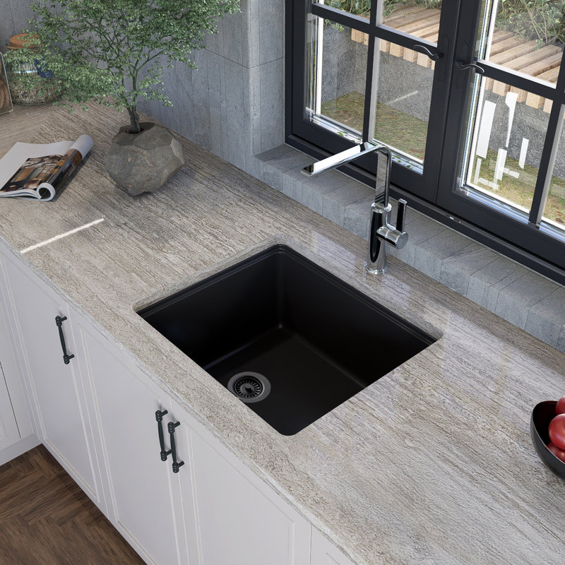 Nantucket Sinks 22 Inch  Dualmount Granite Composite Prep-Station with Side Set Drain, Black