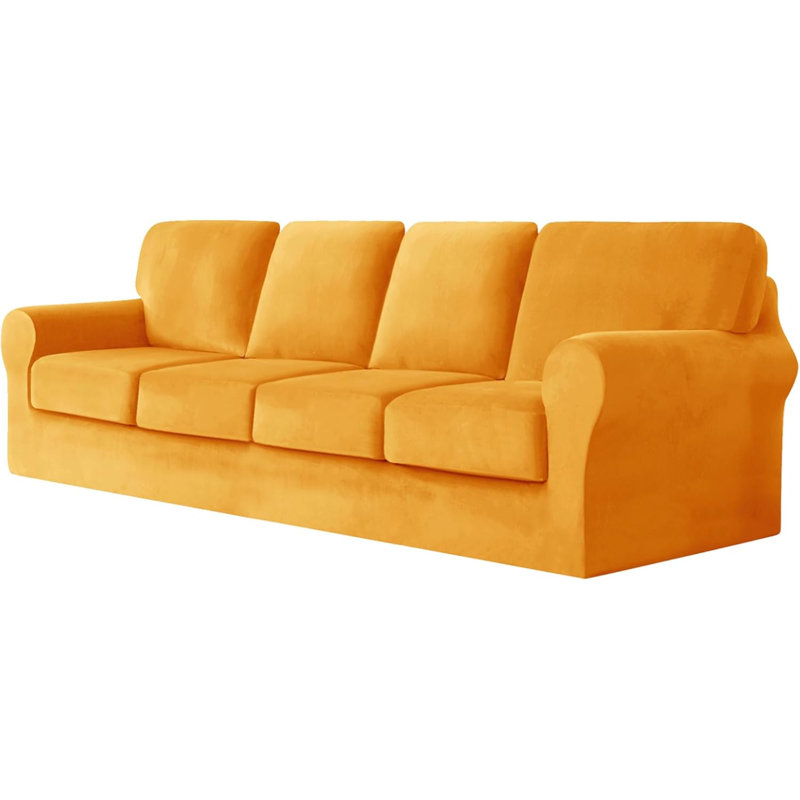 Sofa Cover With Separate Seat Cushions And Backrests Stretch Velvet Sofa Slipcover Couch Covers Furniture Protector Split Combined (Large 4 Seat Set 9 PCS)