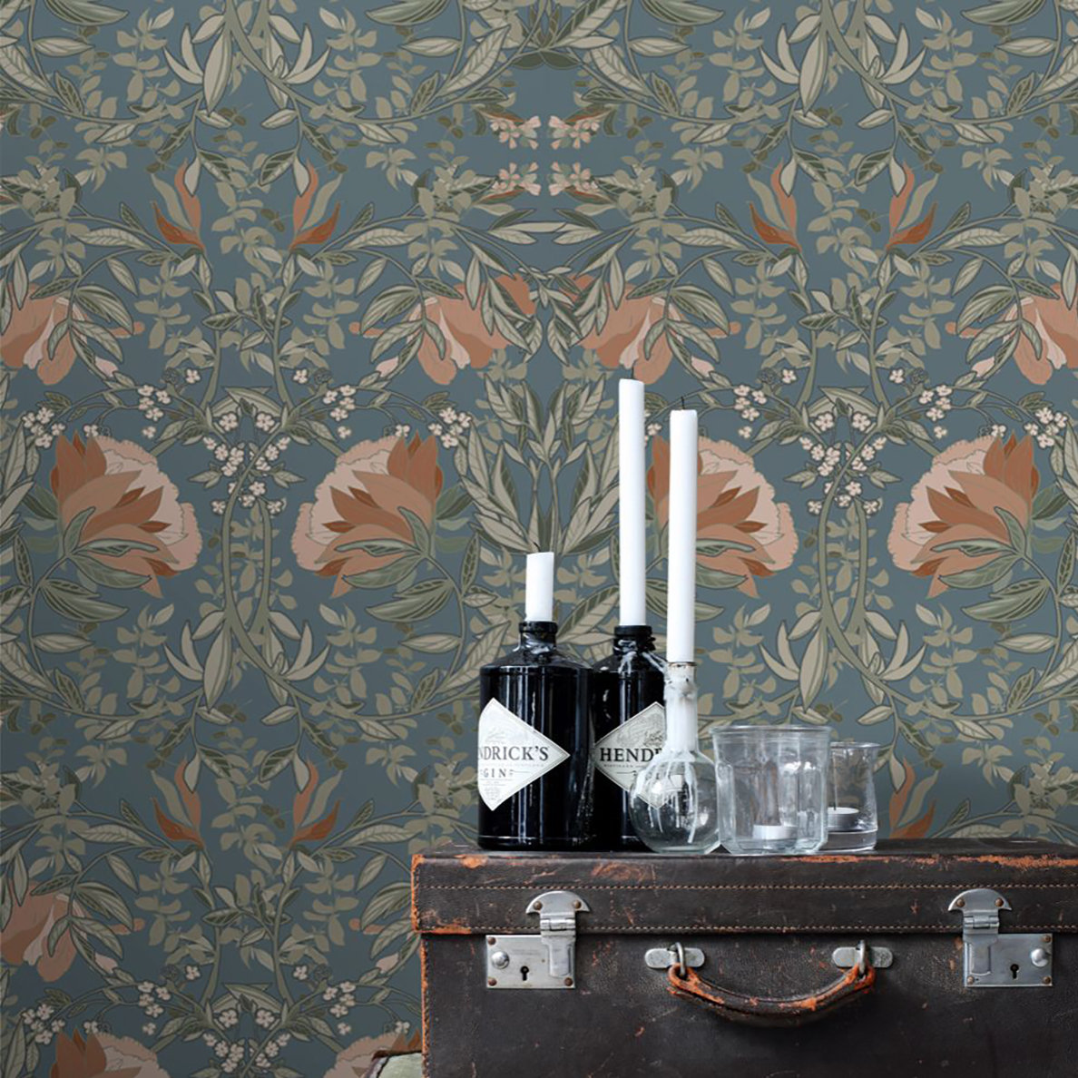 Floral Wallpaper Double Roll, Blue