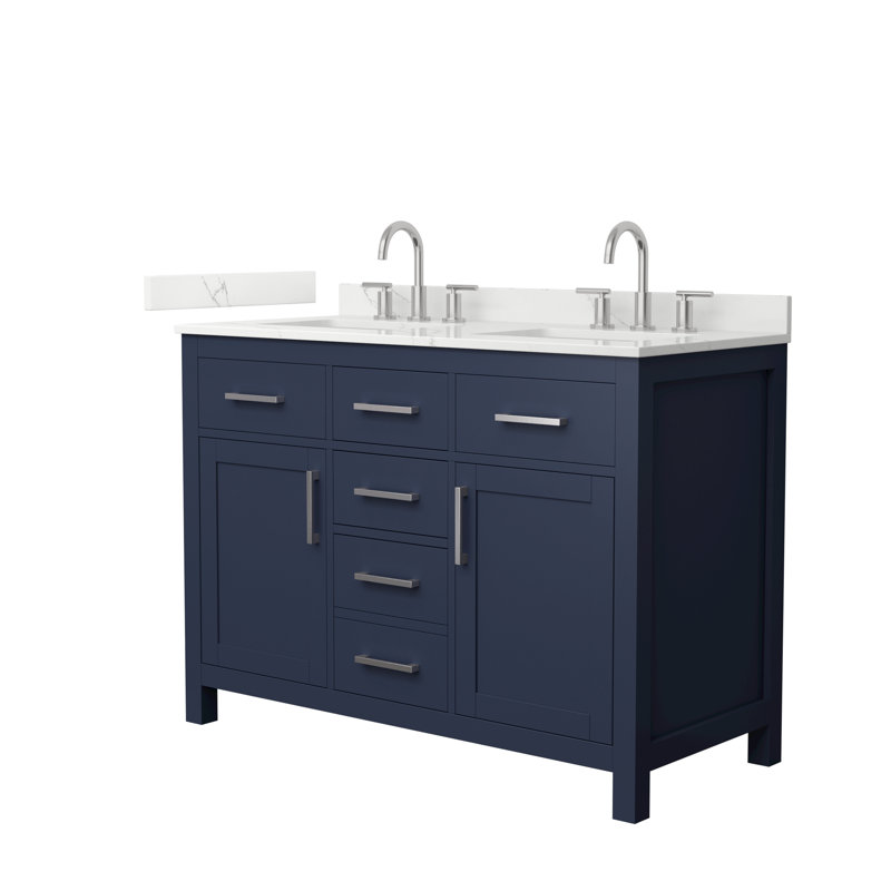 Beckett 48" Freestanding Double Bathroom Vanity with Quartz Top, Giotto Quartz, Brushed Nickel, Dark Blue