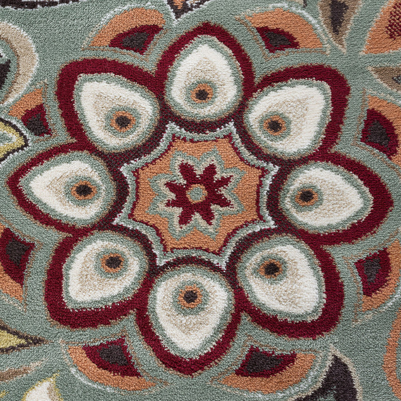 Elmer Transitional Seafoam/Red/Green Area Rug, Rectangle 2' x 3'