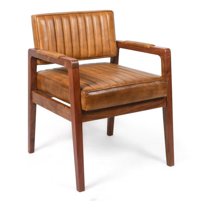 52cm H Genuine Leather Upholstered Metal Cantilever Chair in Tan