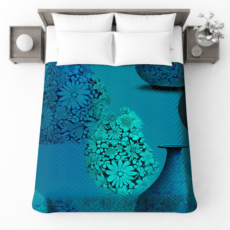 Couvre-lit matelassé à motif floral , Double