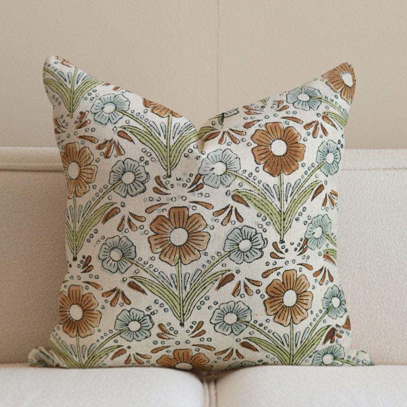 Housse de coussin Fabividine Boho, lombaire floral, printemps automne (Vanshika), H 22 po x l 22 po, Brun, Carré